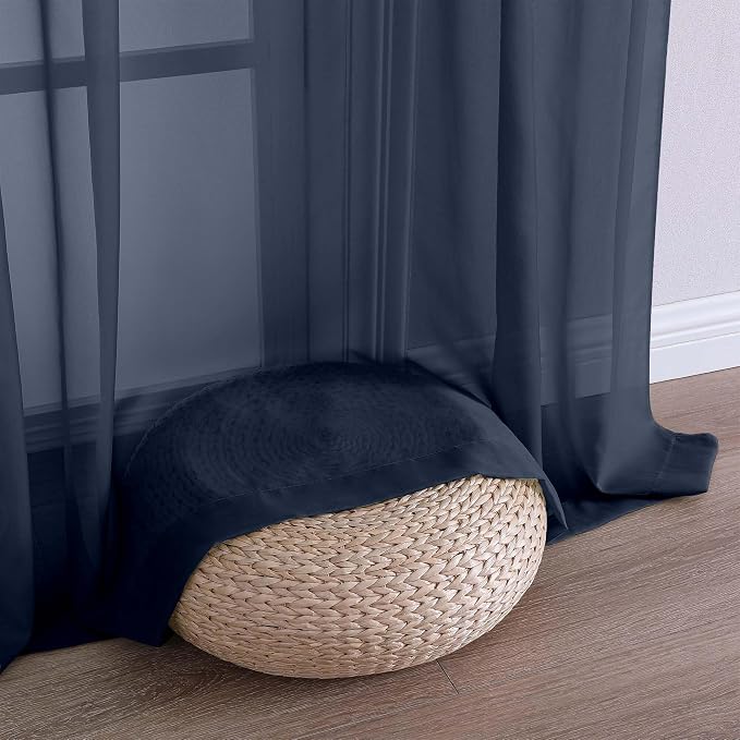 Chyhomenyc Extra Long Navy Blue Sheer Curtains 108 Inches Long 2 Panels - Image 8