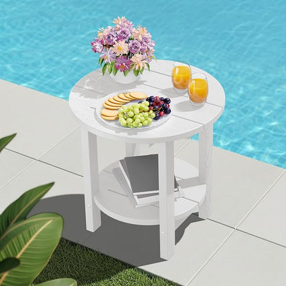SERWALL Round Outdoor Side Table, HDPE Small Adirondack End Table, 2-Tier Patio - Image 11