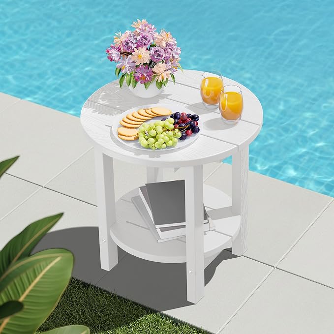 SERWALL Round Outdoor Side Table Set of 2, HDPE Small Adirondack Double End - Image 11