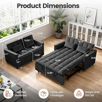 3 in 1 Convertible Sofa Bed, Love Seat Sleeper Bed - Image 4