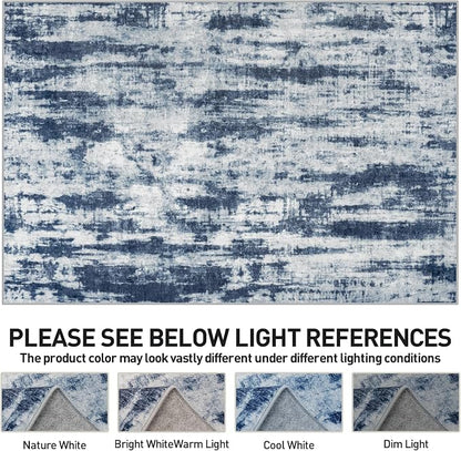 8x10 Area Rugs for Living Room: Washable Abstract Blue Grey Badroom Carpet | - Image 7