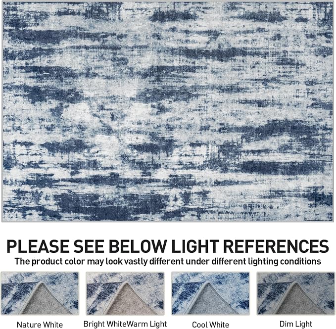 9x12 Area Rugs for Living Room: Washable Abstract Blue Grey Badroom Carpet | - Image 7