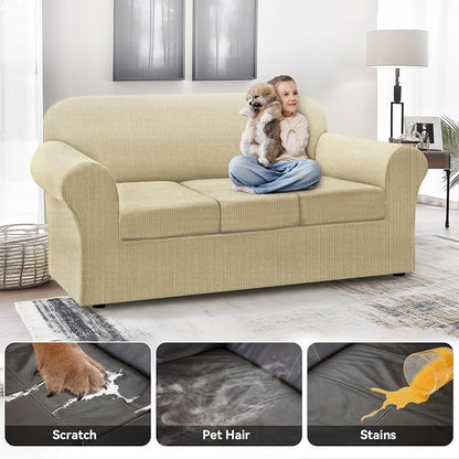 100% WaterproofCouch Cover 4-Piece Set Striped Sofa Slipcovers - Image 3