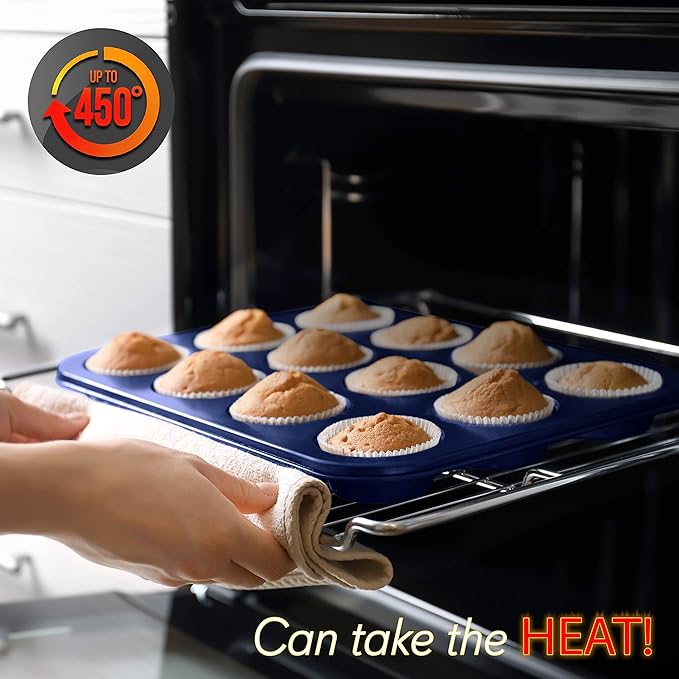 NutriChef 12-cup Blue Oven Muffin Pan, Non-Stick Coated Layer Surface, Even Heating Muffin Tray for Muffins, Cupcakes, Pastries & Mini Pies, Used for Model Number NCBK6TR