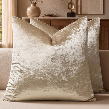 GIGIZAZA Crushed Beige Velvet Throw Pillow Covers 18x18 Pack of 2 | Decorative by GIGIZAZAFocusingonhomedecoration