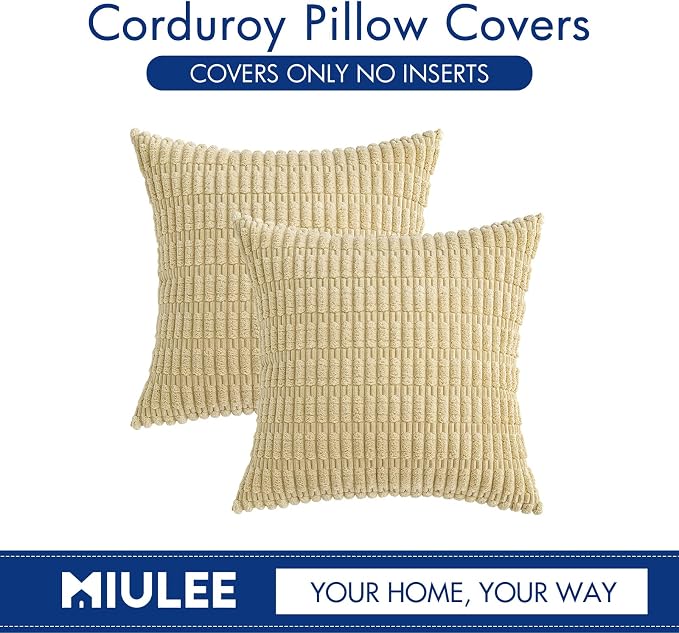 MIULEE Euro Sham Corduroy Decorative Throw Pillow Covers 24x24 Beige | Pack of - Image 6