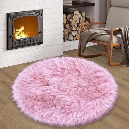 Pink Round Rug for Girls Bedroom, Fluffy Circle Rug 3 3 Feet for Kids Room by TENNOLA