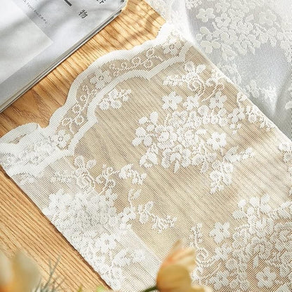 YJ YANJUN Vintage Lace Curtains Ivory Floral 105 inch Curtains 2 Panels - Image 5