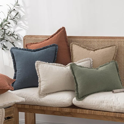 MIULEE Boho Linen Fringe Decorative Euro Throw Pillow Covers Camel 26x26 | Set - Image 7
