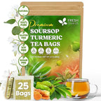 FreshDrinkUS, Premium 25 Tea Bags Soursop Turmeric, 100% Natural, Blend of Soursop Leaves, and Turmeric Root. Made with Natural Material Tea Bags. No Sugar, Vegan.