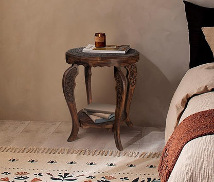 Farmhouse Round Accent End Table, Rustic Side Table Nightstands - Image 7