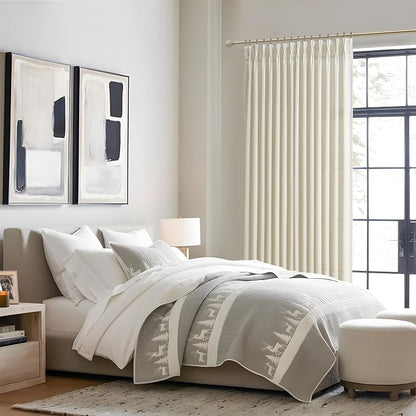 Cream Pinch Pleated Thick Linen Sheer Curtains 90 Inches Long Living Room | - Image 5