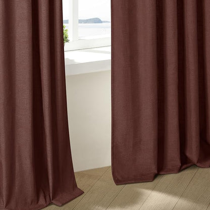 Chestnut Brown Pinch Pleated Linen Sheer Curtains 45 Inch Length 2 Panels | - Image 7