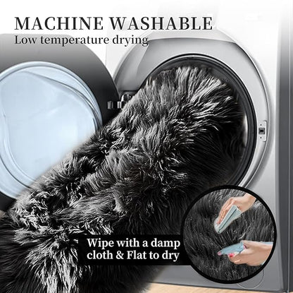 ORINOVA Black Fluffy Faux Sheepskin Washable Fur Area Rugs - Image 5