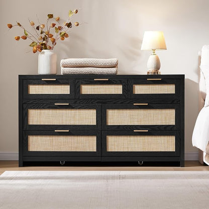 SICOTAS 7 Drawer Dressers for Bedroom Set 2, Long Rattan Dresser, Dresser TV - Image 4