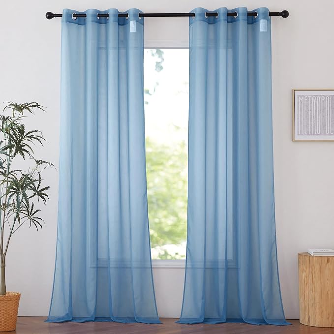 NICETOWN Stone Blue Sheer Curtains 108 inches Long, Grommet Top Elegant Voile by NICETOWN