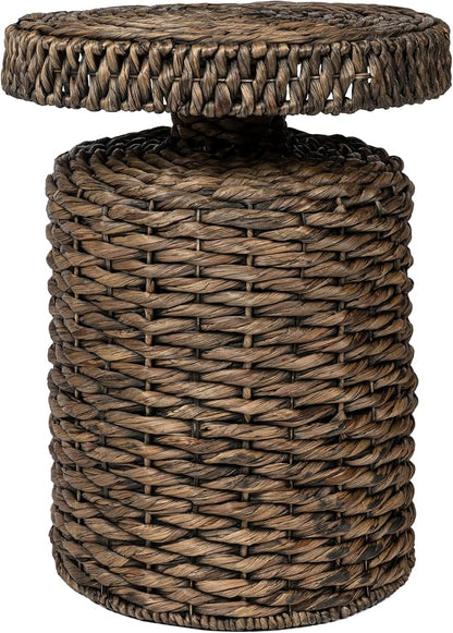 JONATHAN Y Marisol 24" Round Brown Woven Water Hyacinth Side Table by JONATHANY