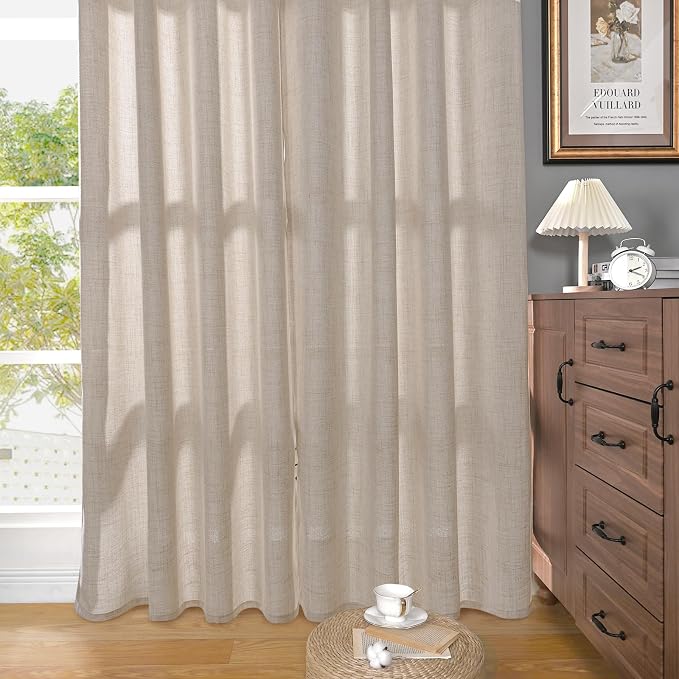 YoungsTex 68 Inch Length Linen Semi Sheer Curtains 2 Panels - Image 7