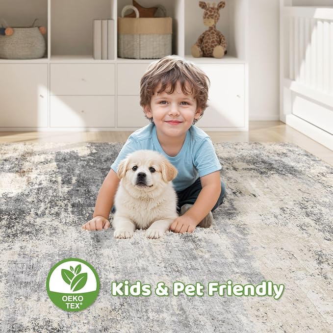 LOONGRUG 3x5 Rug Machine Washable Neutral Modern Soft Rug Grey Brown | Stain - Image 7