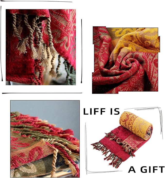 Bohemian Throw Blanket Hippie Chenille Jacquard Tassels Soft Chair Cover - Image 4