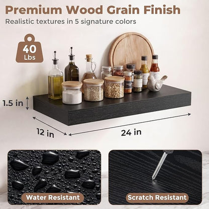 12 inch Deep Floating Shelves for Wall, 24 inch Wide Engineered Wood Wall - Image 2