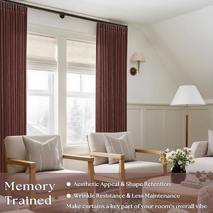 Brick Brown Pinch Pleated Light Filtering Linen Curtains 90 Inches Long | - Image 2