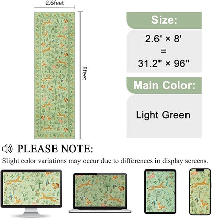 DUKINO 2.6x8 Rug for Hallway, Washable Kitchen Rugs Non Slip, Light Green | Low - Image 2