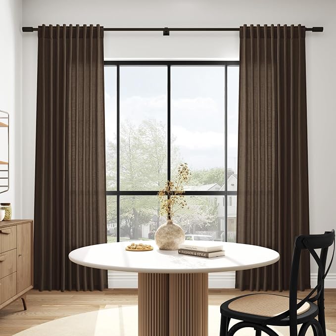 Chocolate Linen Blend Light Filtering Back Tab Curtains 108 Inches Long - Image 6