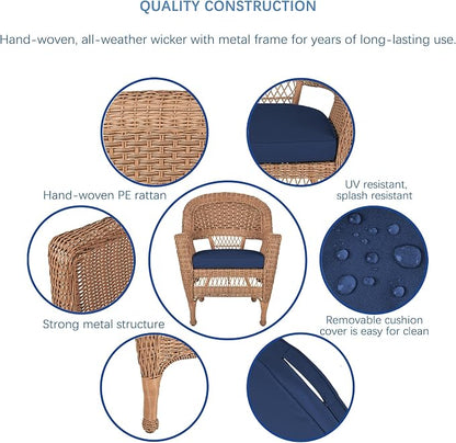 Jeco Wicker Chair with Blue Cushion, Honey/W00205- - Image 6