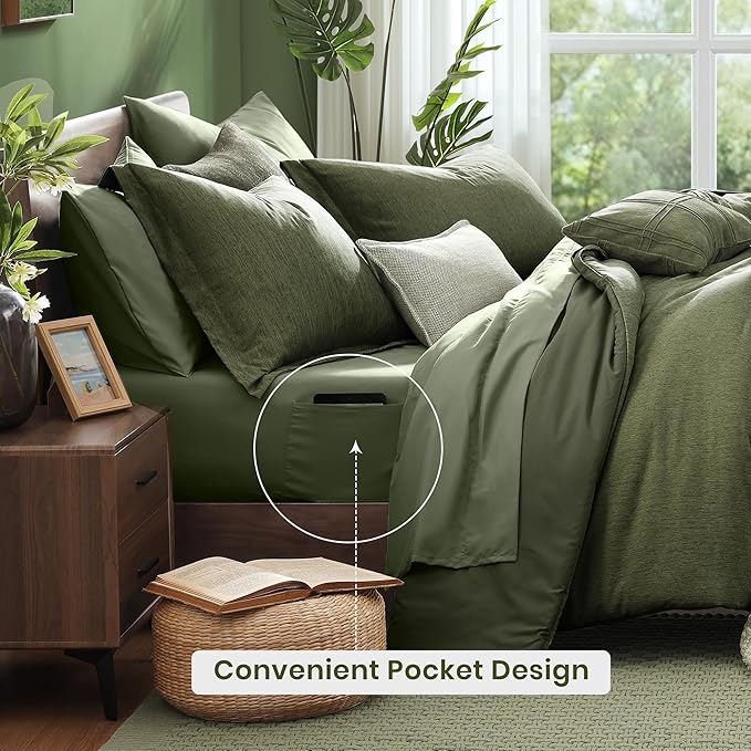 Monbix King Size Comforter Set, Olive Green King Bed Set Reversible, King Size - Image 5