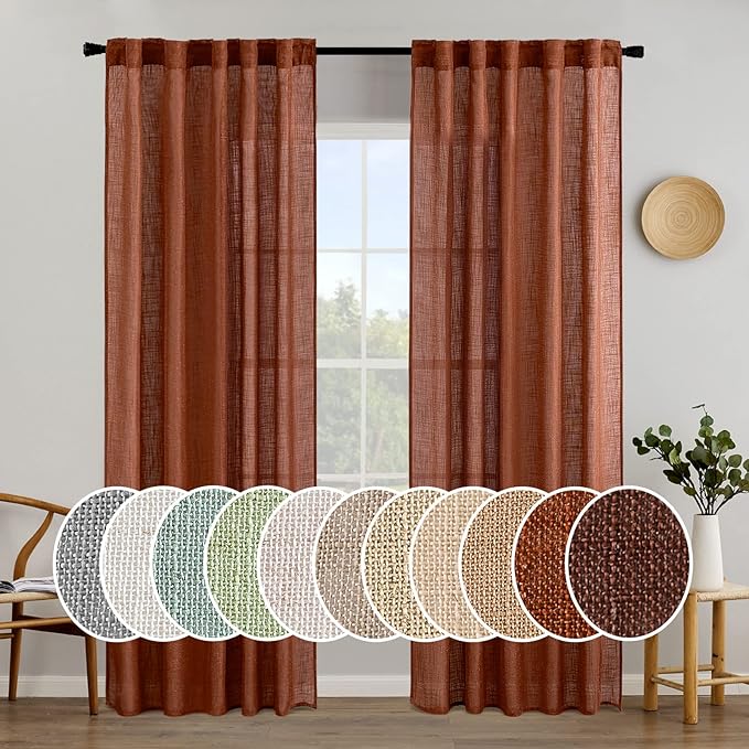 MIULEE Burnt Orange Fall Linen Curtains 52x84 Inch by MIULEE