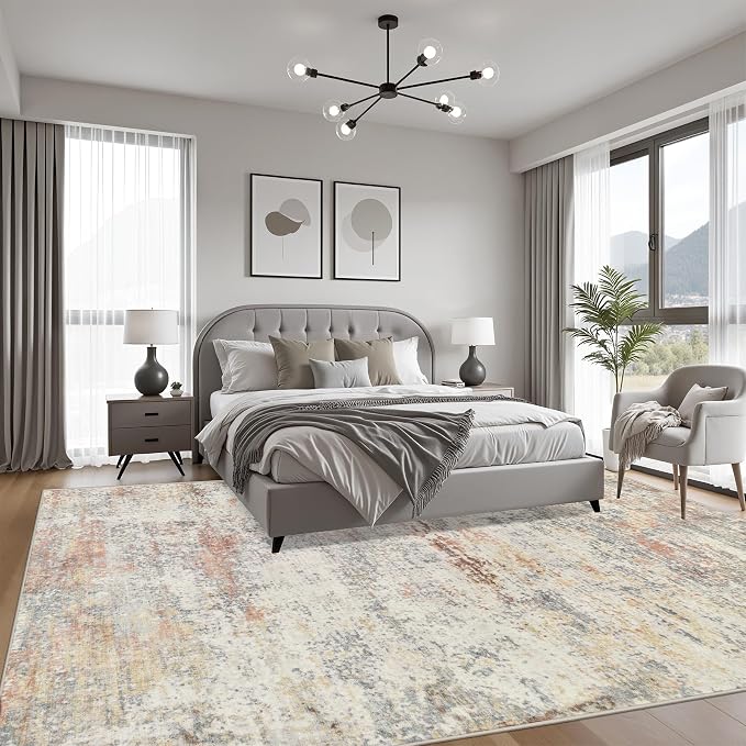10x12 Area Rug Living Room: Modern Washable Indoor Soft Carpet Taupe | - Image 3