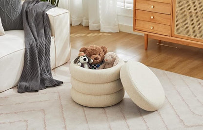 Flouki 19.5" Storage Ottoman Round, Vanity Stools - Image 6