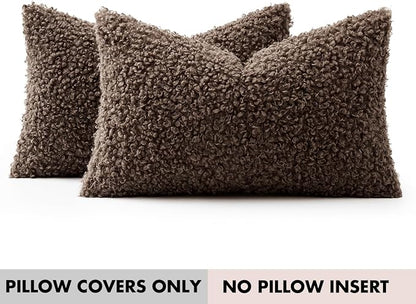 Faux Fur Throw Pillow Covers 20x12 Inch Set of 2 Boucle Neutral Decorative - Image 7
