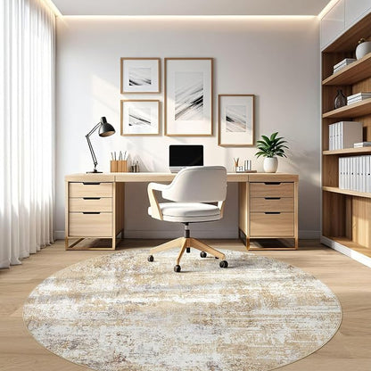 LOONGRUG Round Rug 7x7 Washable Large Neutral Modern Abstract Area Rugs | Soft - Image 8
