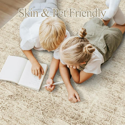 Soalmost 6x9 Area Rug for Living Room Washable Non-Slip Rugs Light Brown | - Image 5