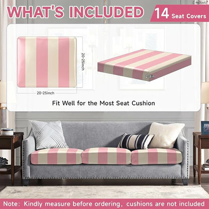 CALBODE 14 Pcs Stretch Outdoor Seat Cushion Covers, Washable Striped Chair Seat - Image 2