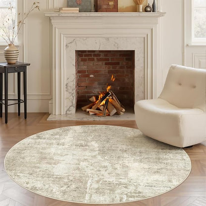 Soalmost Abstract 6x6 Round Rug 6ft Circle Living Room Rugs, Low Pile Stain - Image 2