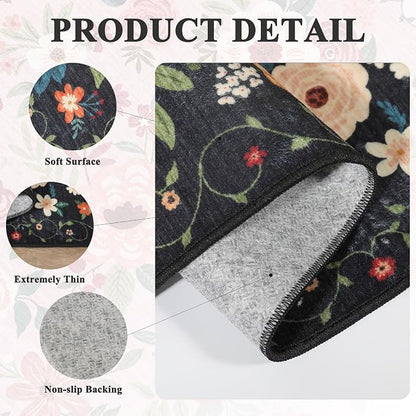 DUKINO 3x10 Runner Rug, Floral Washable Kitchen Runner Rug Non Slip, Low Pile - Image 4