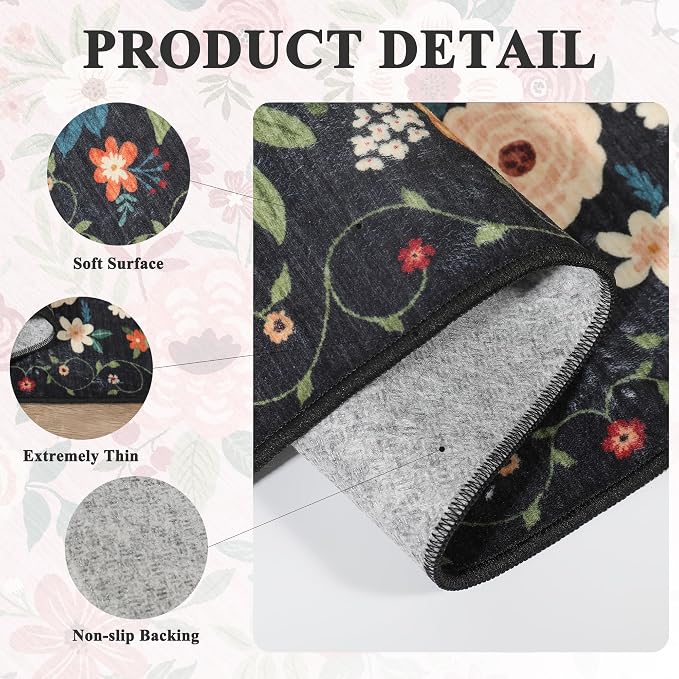 DUKINO 2.6x12 Kitchen Runner Rug, Floral Non Slip Long Washable Rug, Stain - Image 4