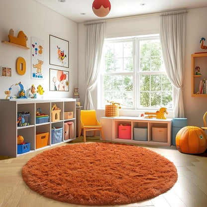 Amdrebio Burnt Orange Shag Plush Big Round Rug 6Ft - Image 8