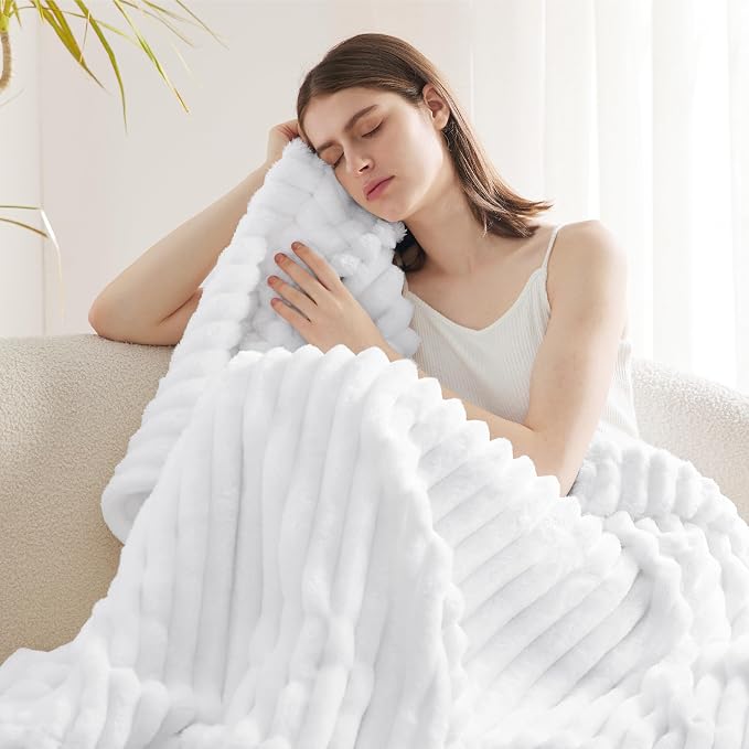 Bedsure Soft Twin Blanket for Bed Decor Gifts Bright White 60"x80" | Birthday - Image 4