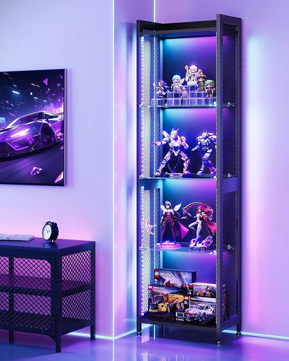 AODK Display Case with LED Lights, Display Cabinet with Open Glass Shelves - Image 9