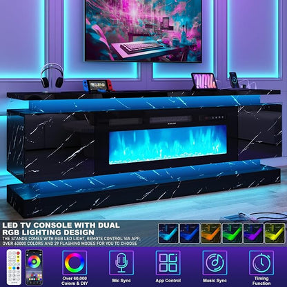 chartustriable 71IN LED TV Stands w/40 inch Fireplace Power Outlet - Image 5