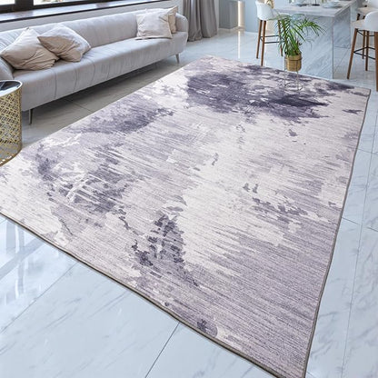 Area Rug 4x6 Light Grey Rug Washable Boho Rugs Non Slip Low Pile Abstract Small - Image 3