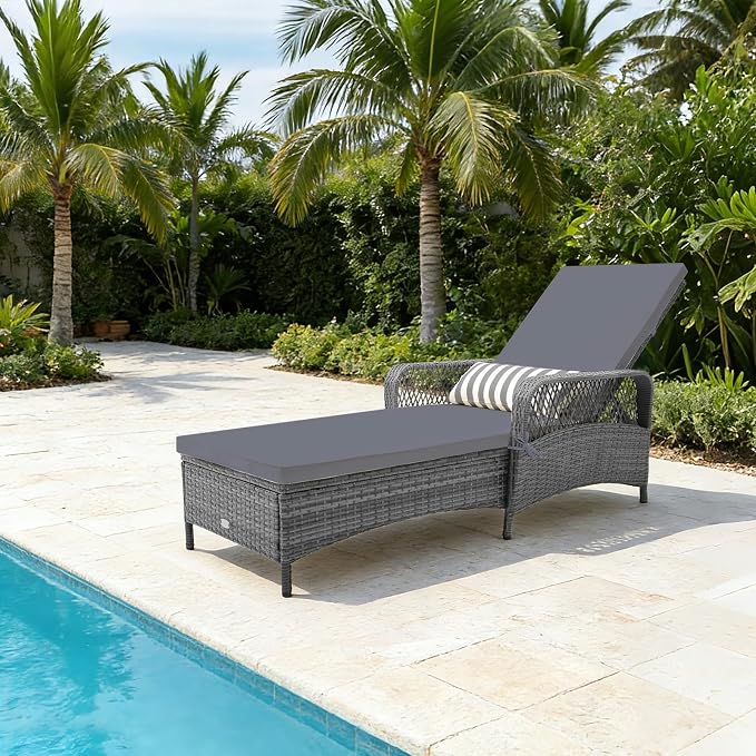 COSTWAY PE Rattan Chaise Lounge Chair, 6 Gear Adjustable Recliner - Image 2