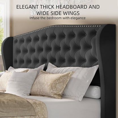 BRELTAM Upholstered Queen Size Bed Frame Velvet Tufted Platform Bed Frame - Image 3