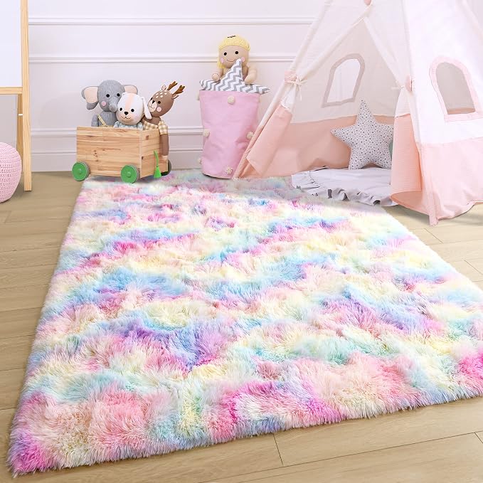 4x6 Rainbow Fluffy Soft Area Rug Non-Slip - Image 8