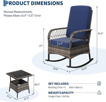 GarveeHome 3-Piece Outdoor Rocking Chair Set, Wicker Rattan Patio Furniture - Image 2