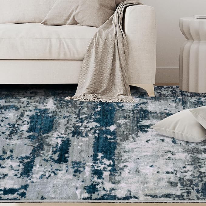 5x7 Area Rugs for Living Room Washable Bedroom Dining Room Navy Grey | Modern - Image 9